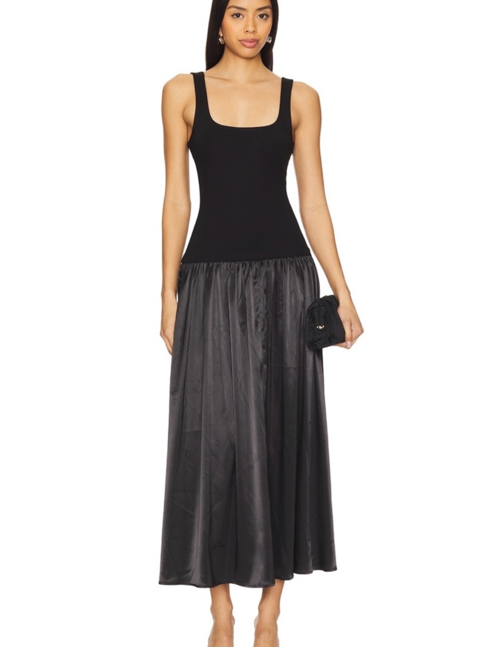 Classic Black Scoop-Neck Midi Dress